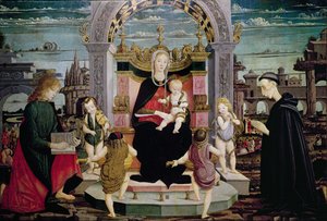 Virgen y Niño entronizados con San Juan Evangelista y el Beato Giacomo Bertoni de Leonardo I Scaletti
